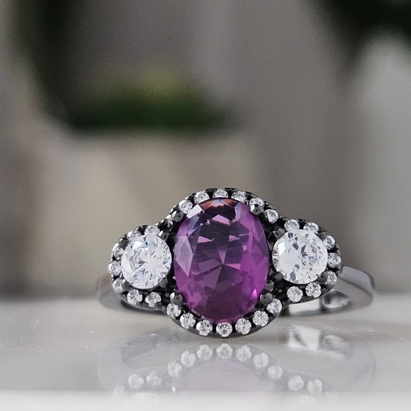 Charmed Aroma Black Gold ring with Purple Gemstone, size 6, 925 Sterling Silver - Picture 2 of 7